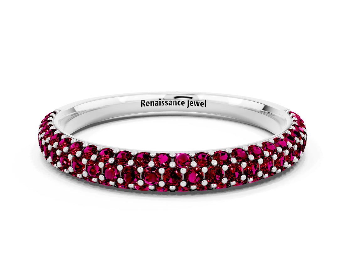 White gold Round Garnet Pavé Eternity Band with Shared Prong Setting_6