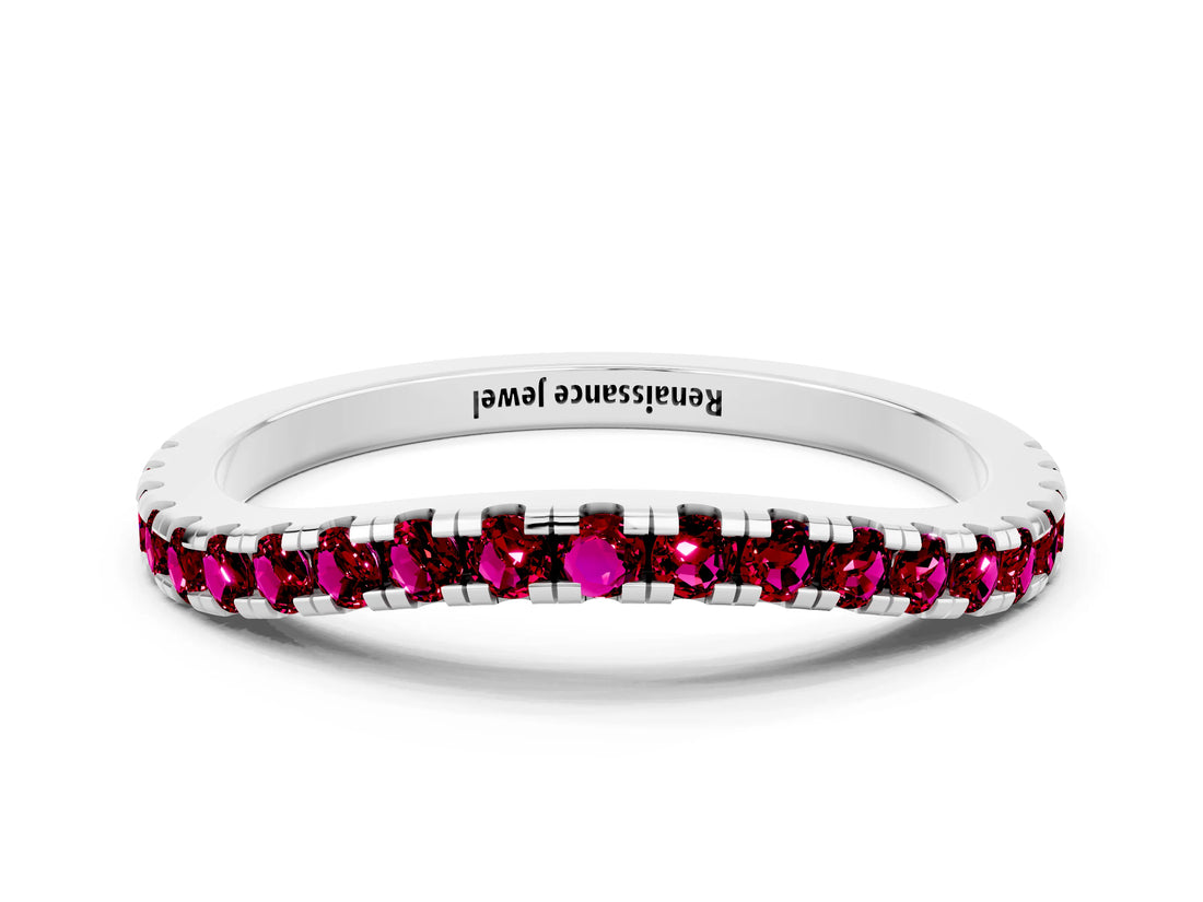 White gold Round Garnet Pavé Half Eternity Band with Shared Prong Setting_6