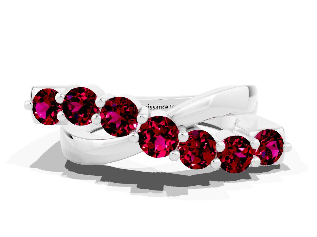 White gold Round Garnet Prong-Set Crossover Band_6