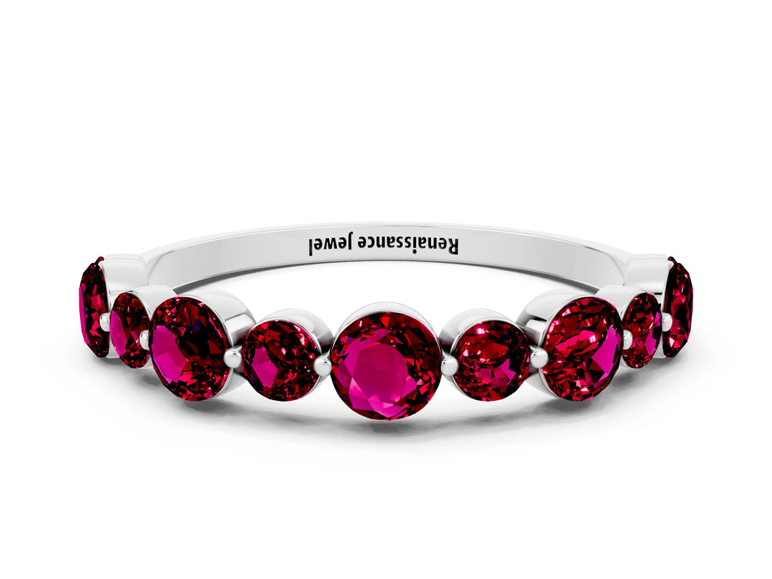 White gold Round Garnet Scalloped Prong Set Eternity Band_18