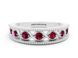 White gold Round Garnet Twist Milgrain Band with Bezel Setting