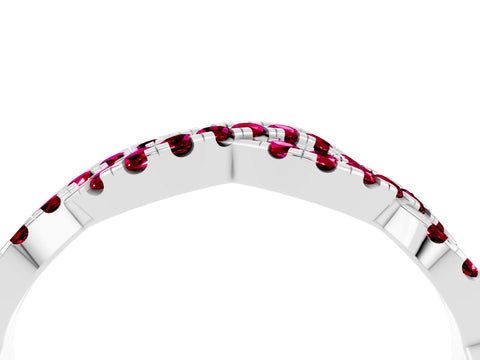 White gold Round Garnet Twisted Eternity Band with Pavé and Shared Prong Setting_10