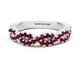 White gold Round Garnet Twisted Eternity Band with Pavé and Shared Prong Setting_30