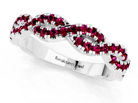 White gold Round Garnet Twisted Eternity Band with Pavé and Shared Prong Setting_7