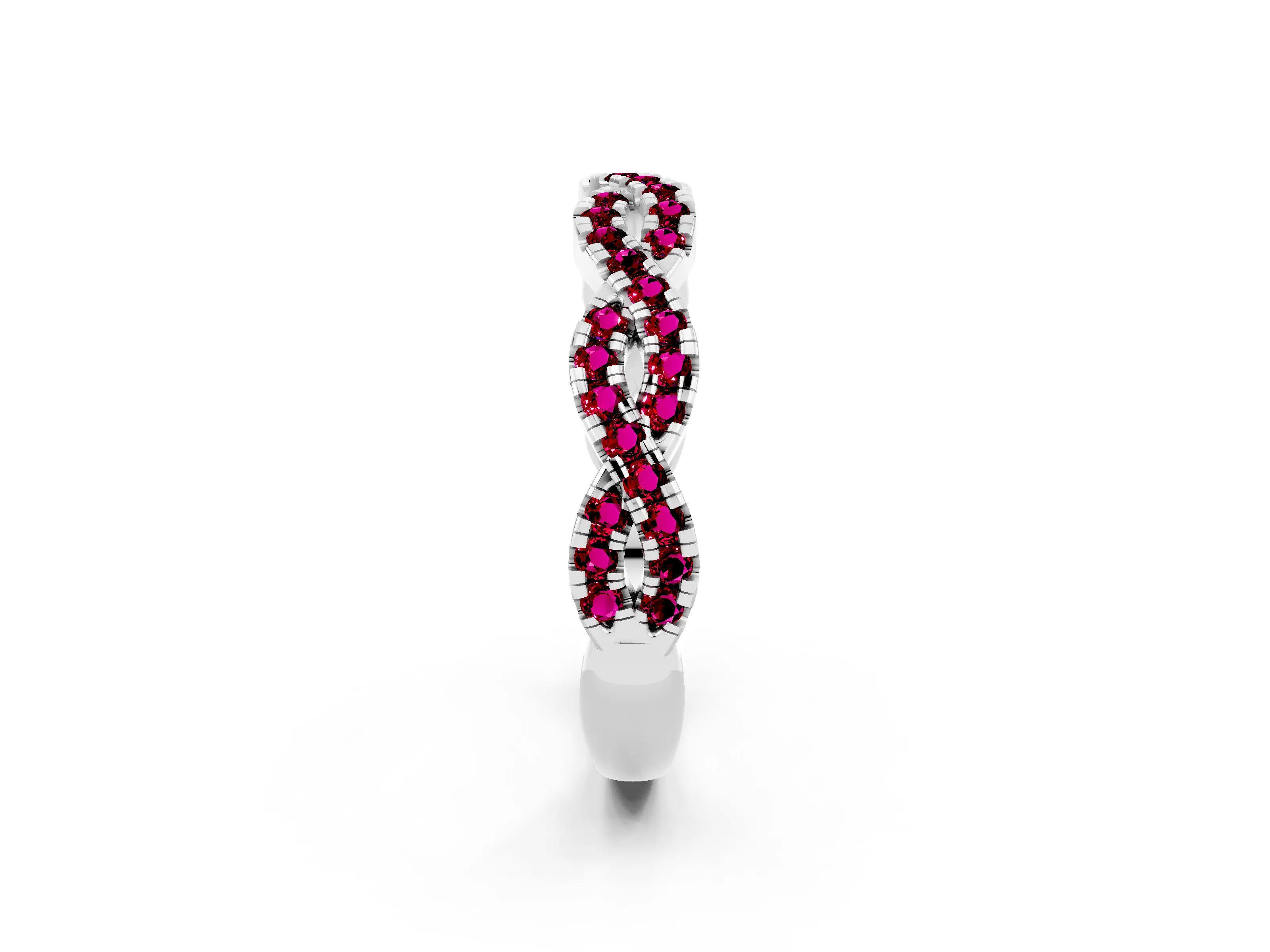 White gold Round Garnet Twisted Eternity Band with Pavé and Shared Prong Setting_8