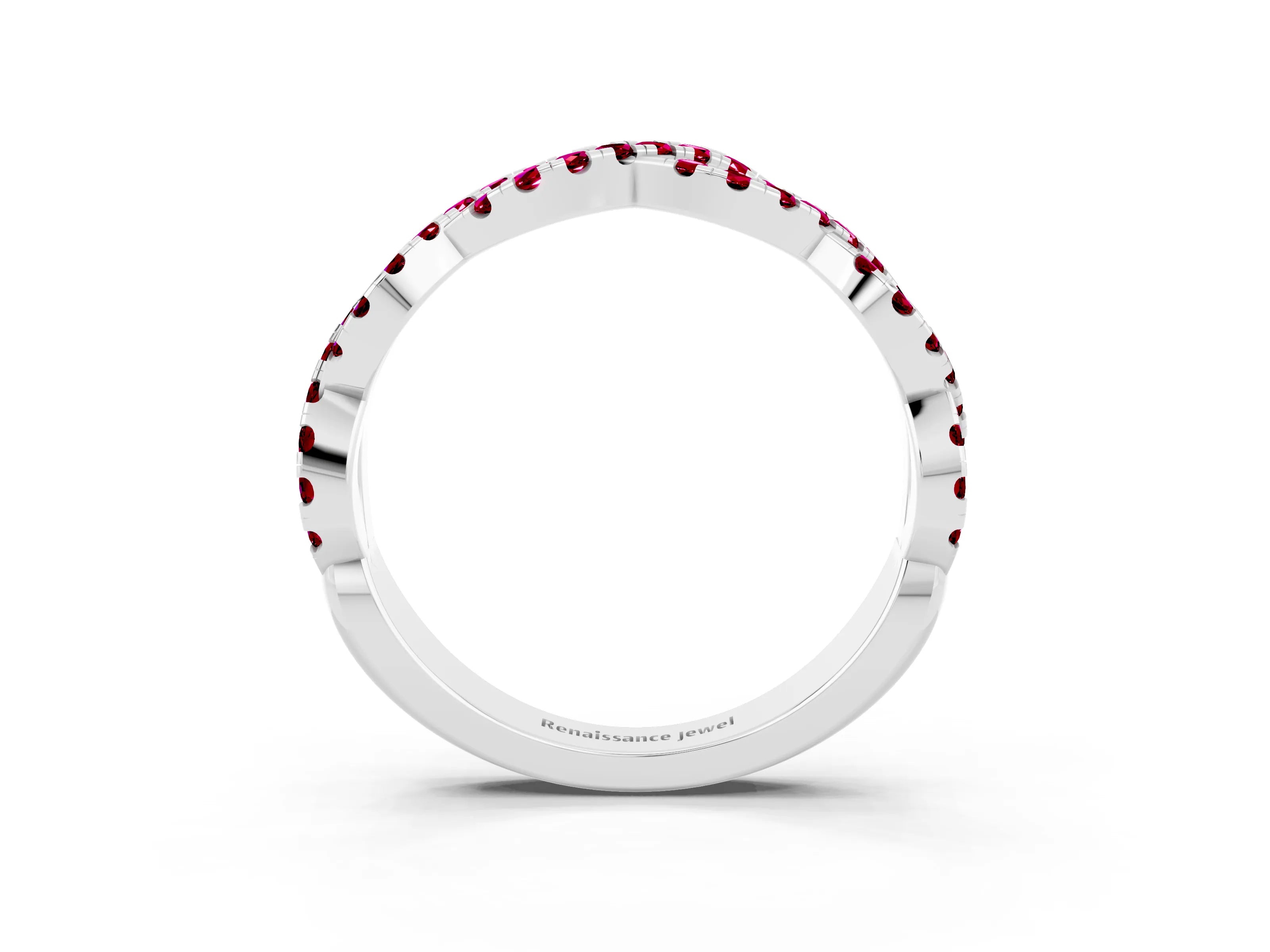 White gold Round Garnet Twisted Eternity Band with Pavé and Shared Prong Setting_9