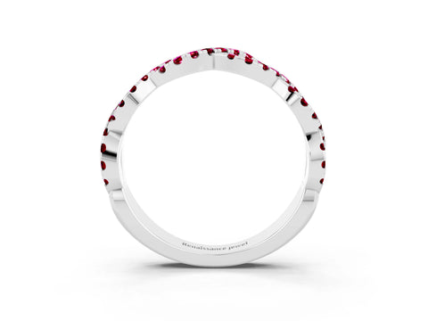 White gold Round Garnet Twisted Eternity Band with Pavé and Shared Prong Setting_9