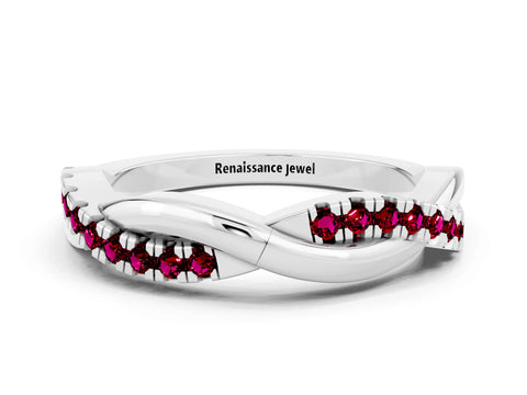 White gold Round Garnet Twisted Infinity Band with Prong Setting_6