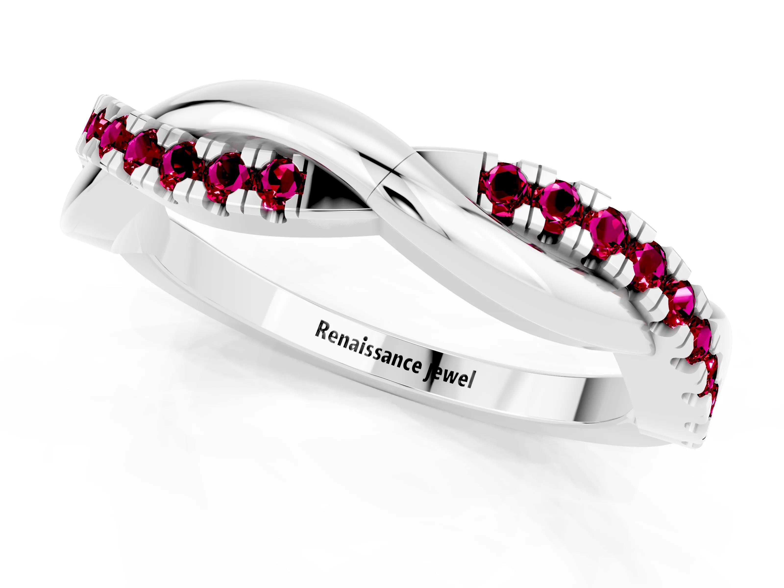 White gold Round Garnet Twisted Infinity Band with Prong Setting_7