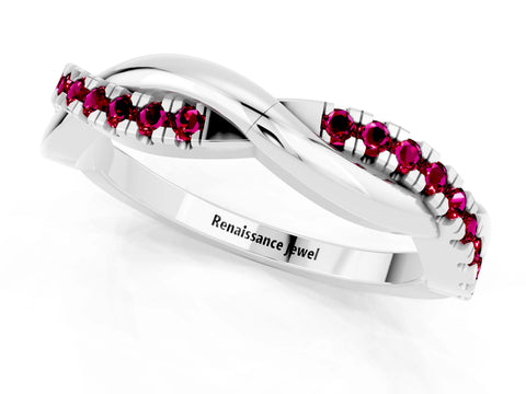 White gold Round Garnet Twisted Infinity Band with Prong Setting_7