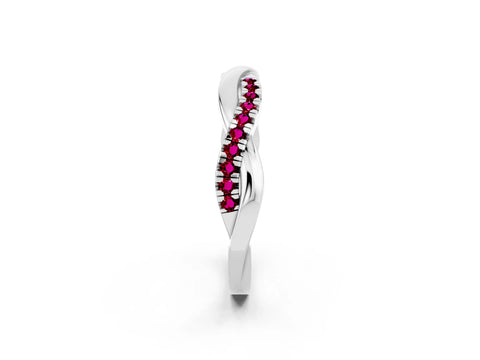 White gold Round Garnet Twisted Infinity Band with Prong Setting_8