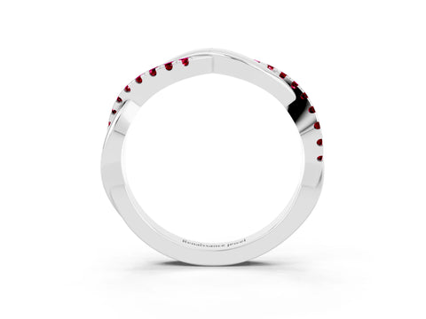 White gold Round Garnet Twisted Infinity Band with Prong Setting_9