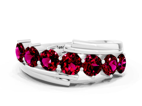 White gold Round Garnet Wave Band with Channel and Shared Prong Setting_18