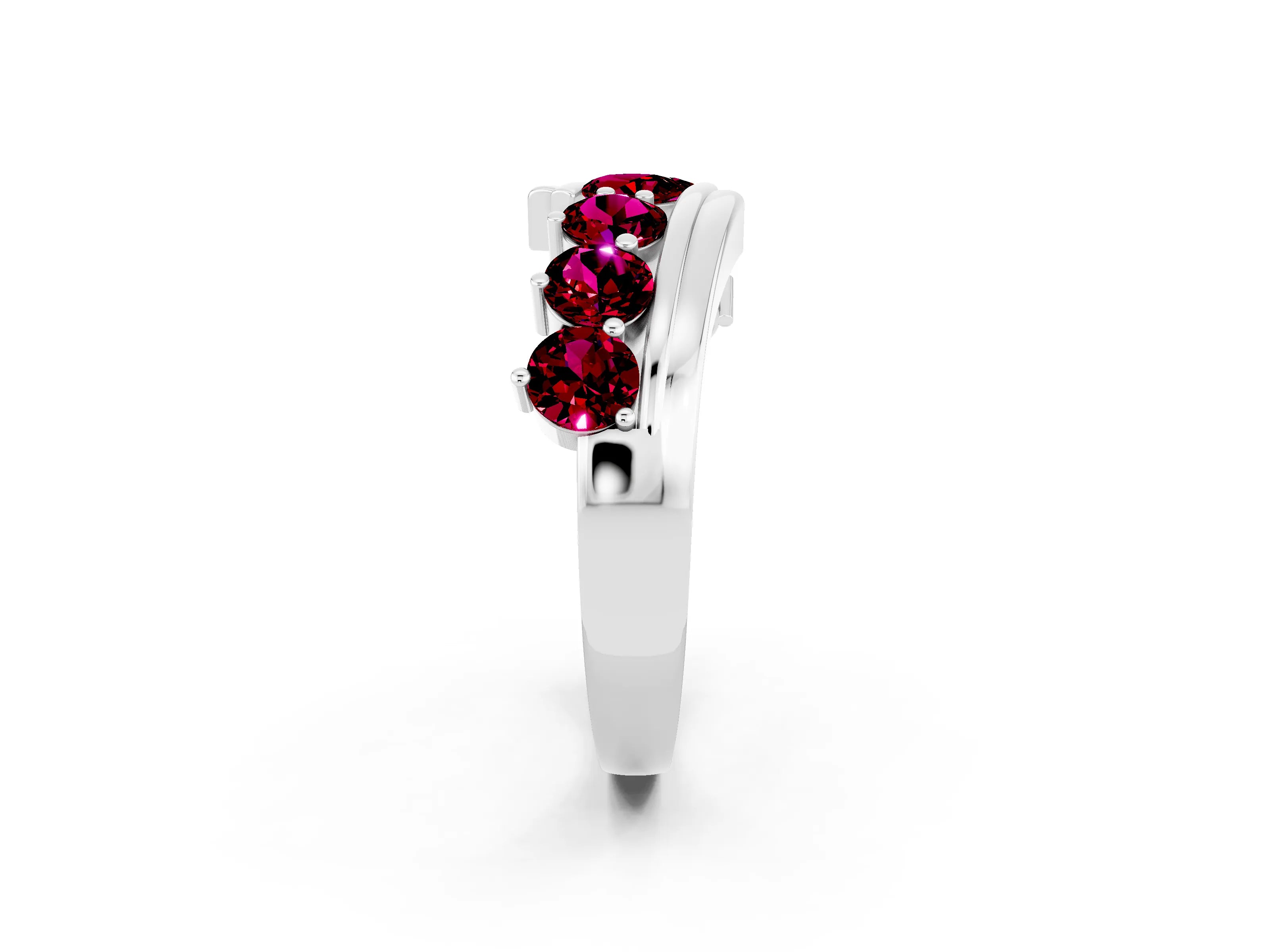 White gold Round Garnet Wave Band with Channel and Shared Prong Setting_20