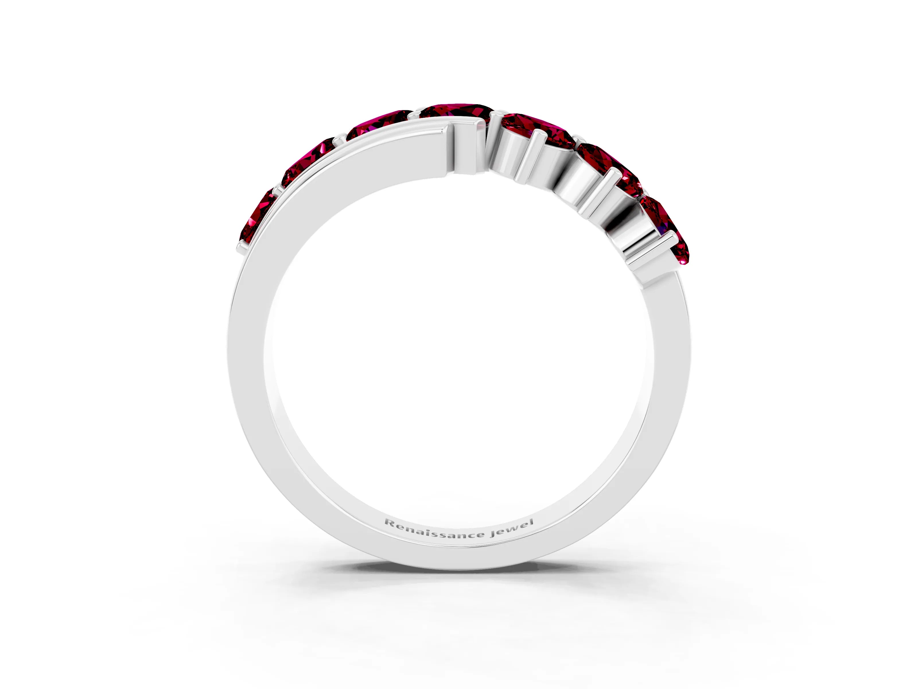 White gold Round Garnet Wave Band with Channel and Shared Prong Setting_21
