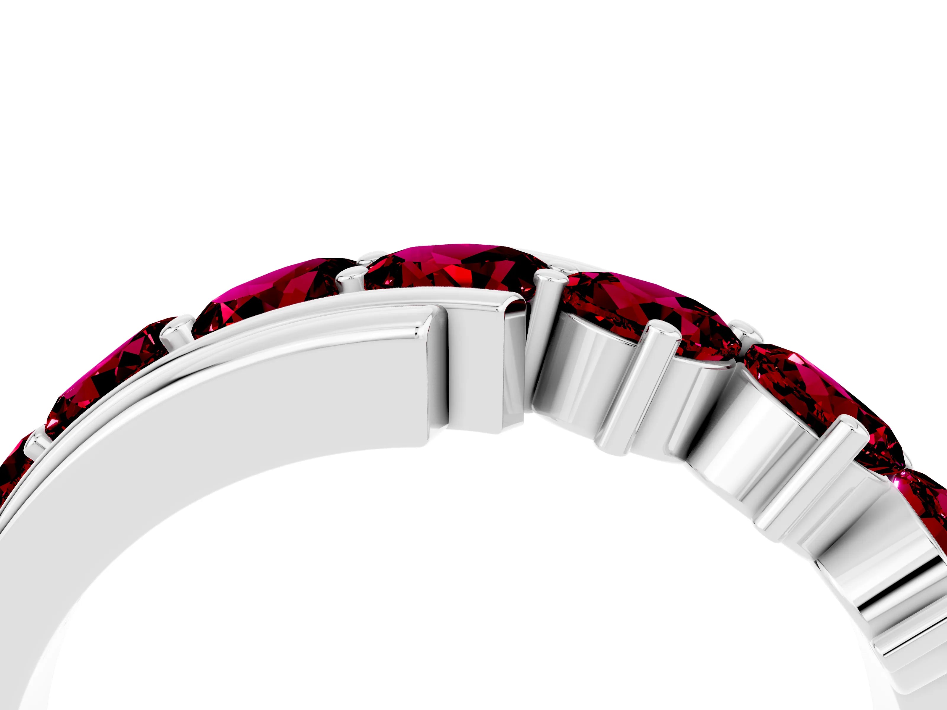 White gold Round Garnet Wave Band with Channel and Shared Prong Setting_22