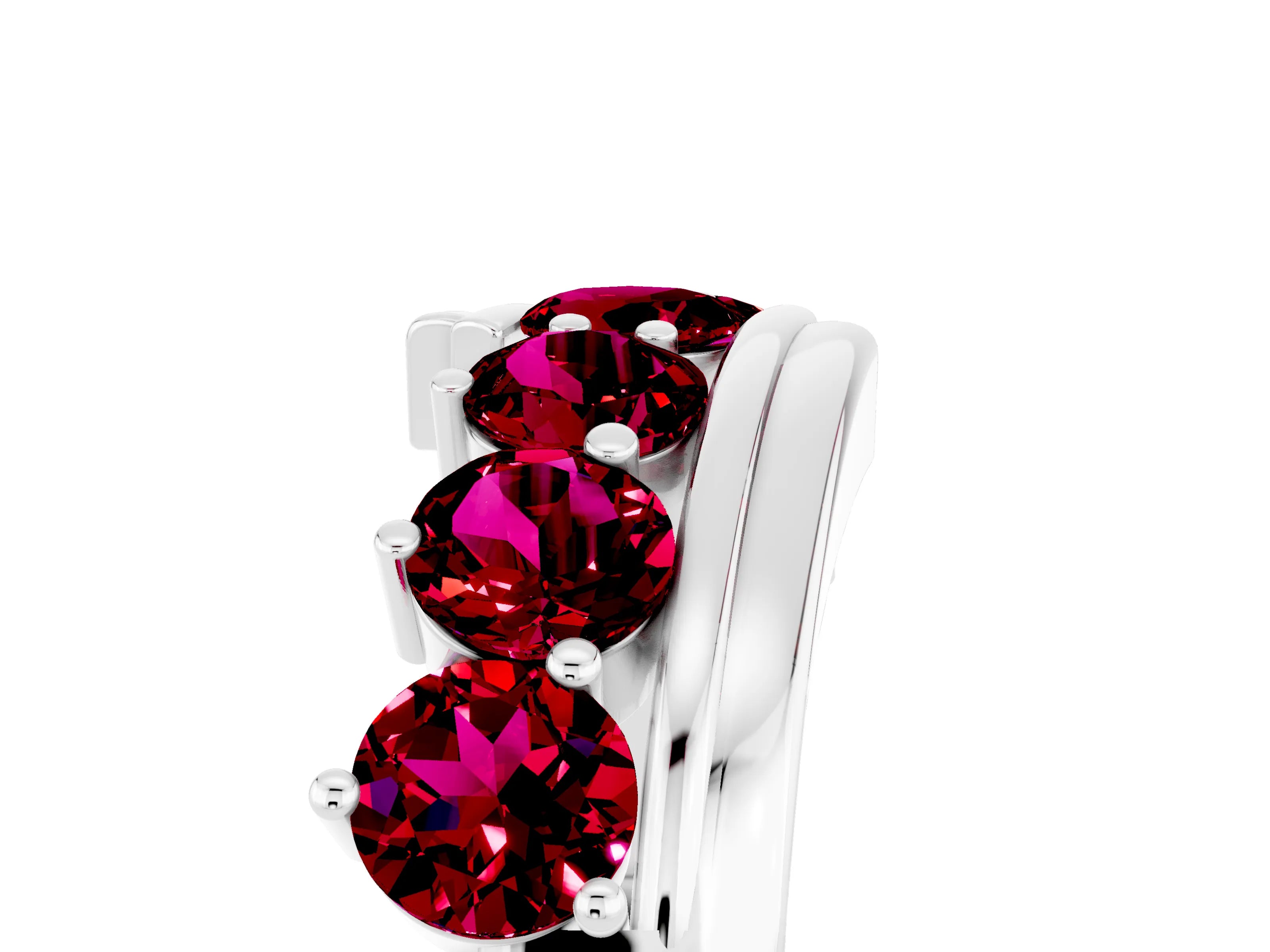White gold Round Garnet Wave Band with Channel and Shared Prong Setting_23