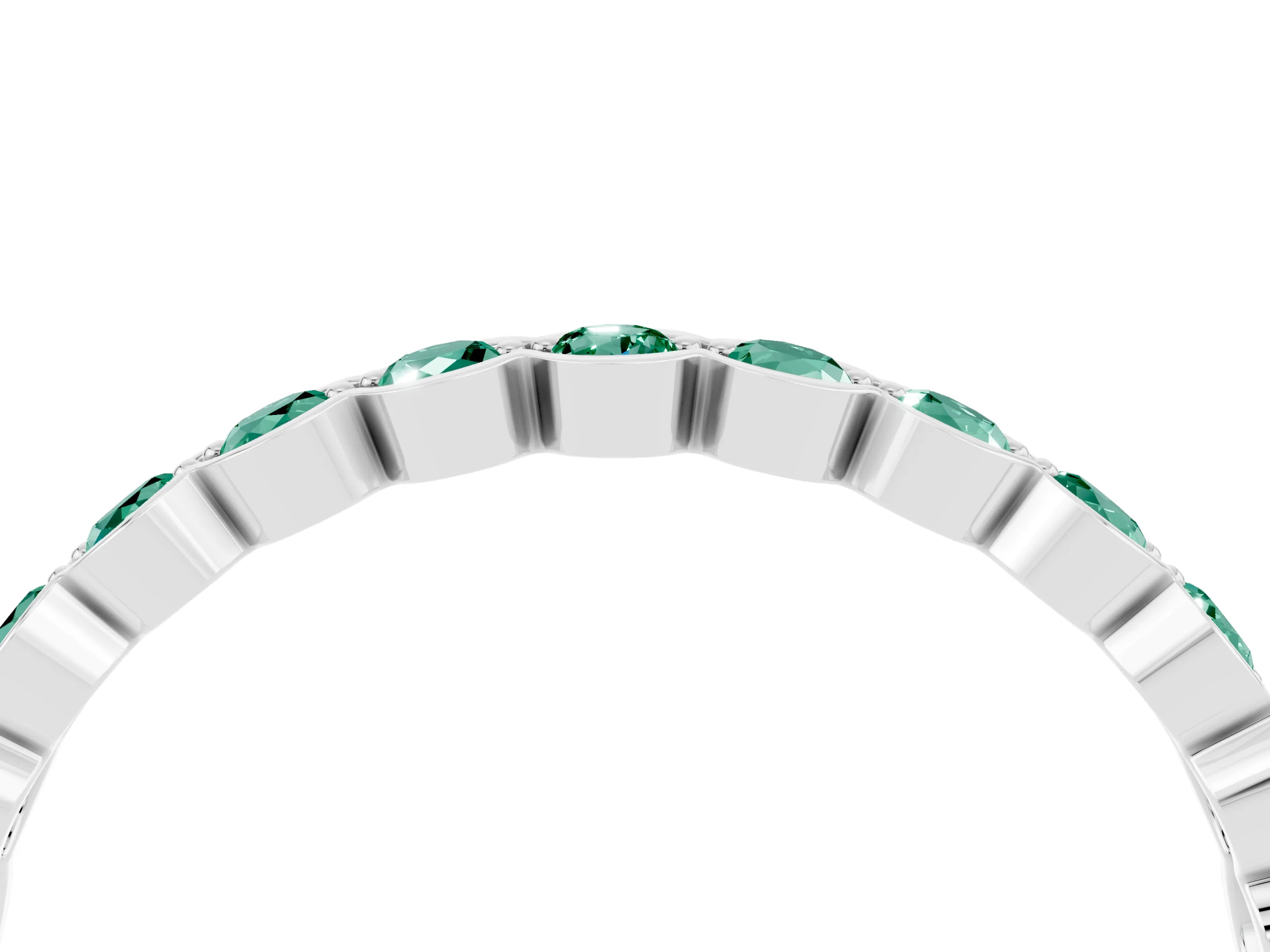 White gold Round Green Sapphire Bezel Set Eternity Band_10