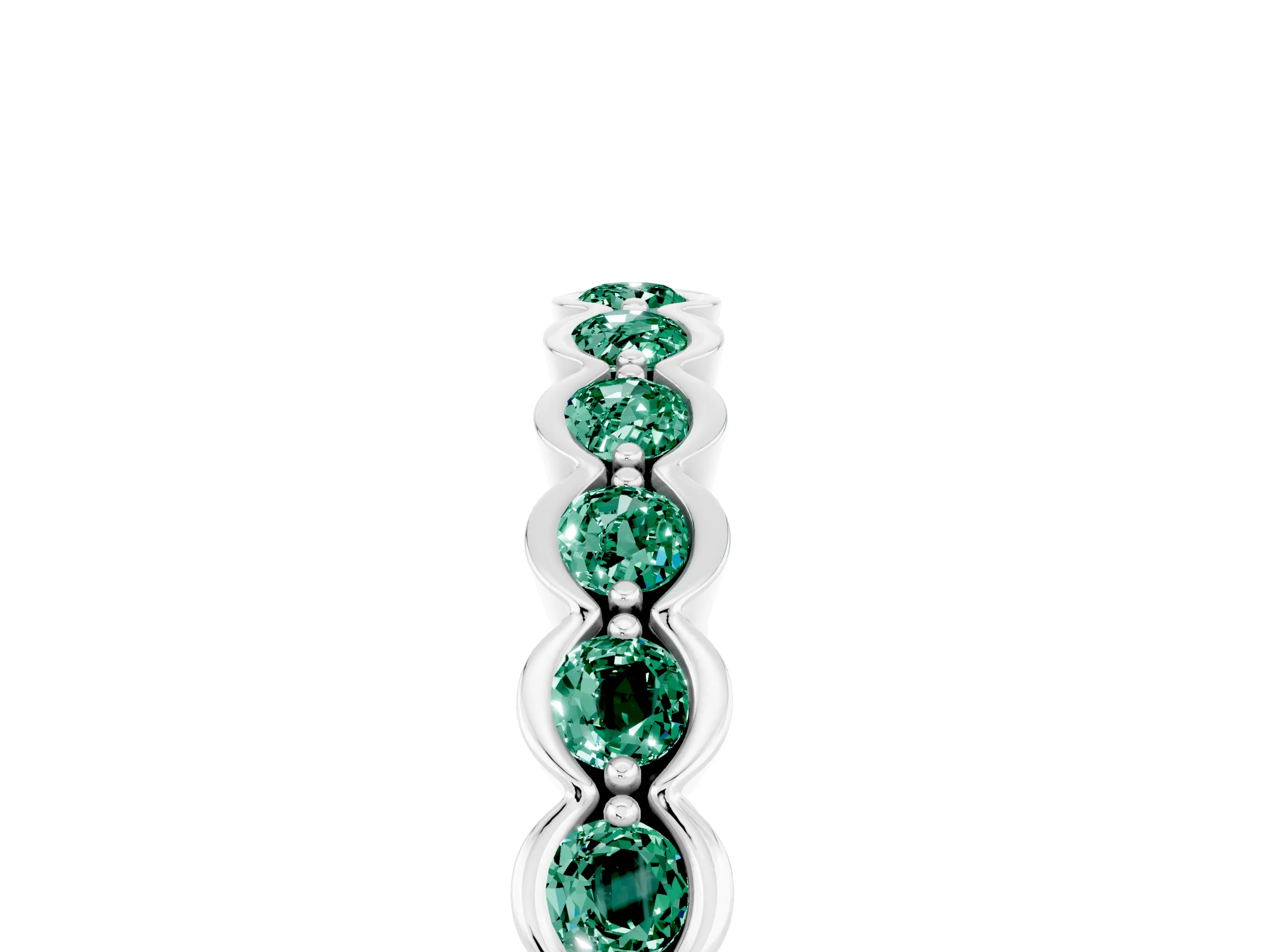 White gold Round Green Sapphire Bezel Set Eternity Band_11