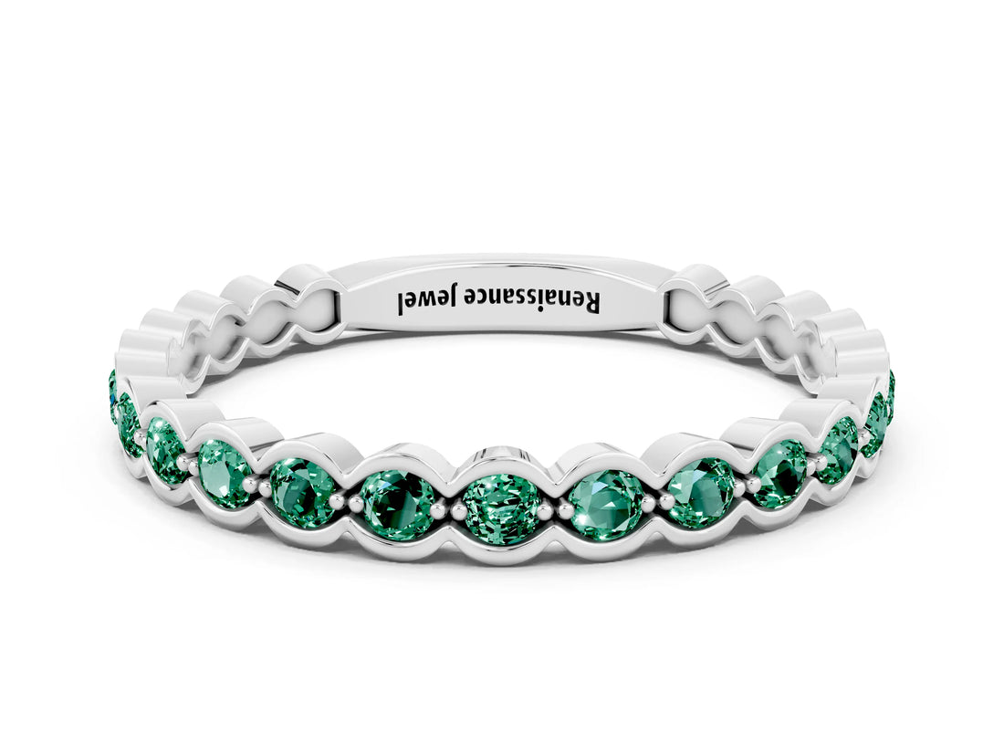 White gold Round Green Sapphire Bezel Set Eternity Band_6