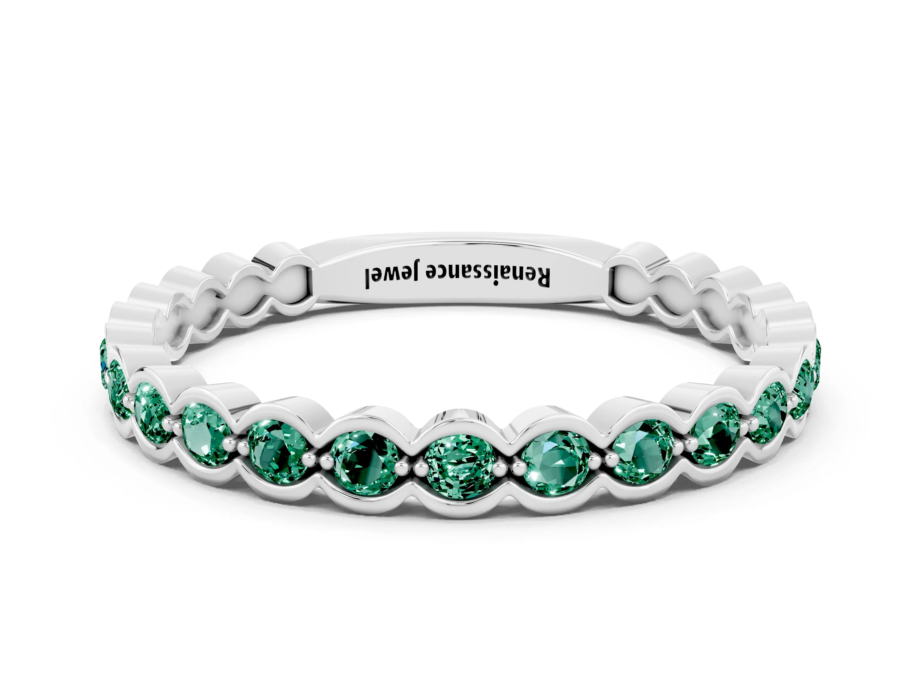 White gold Round Green Sapphire Bezel Set Eternity Band_6