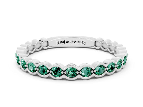 White gold Round Green Sapphire Bezel Set Eternity Band_6