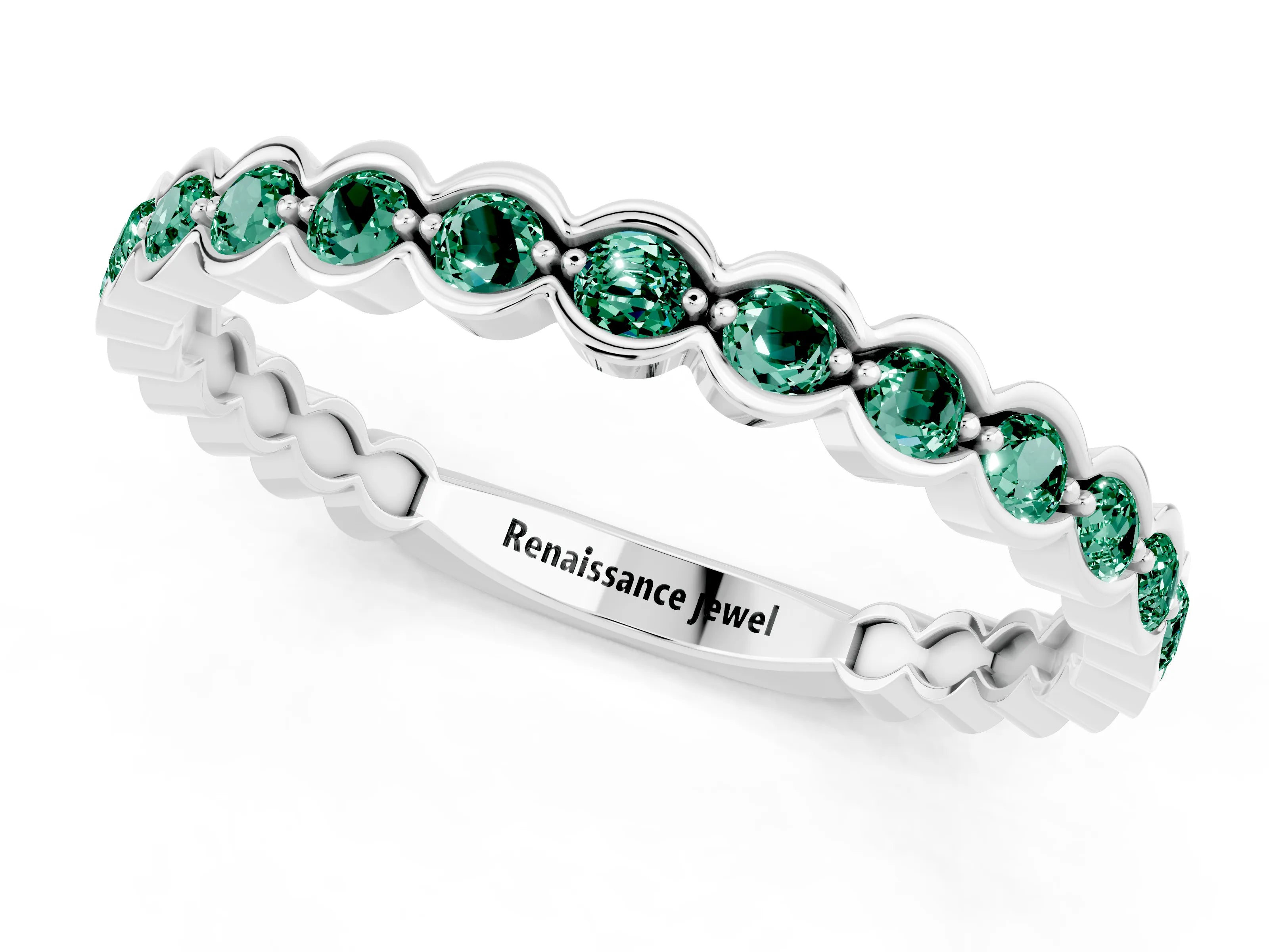 White gold Round Green Sapphire Bezel Set Eternity Band_7