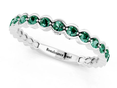 White gold Round Green Sapphire Bezel Set Eternity Band_7