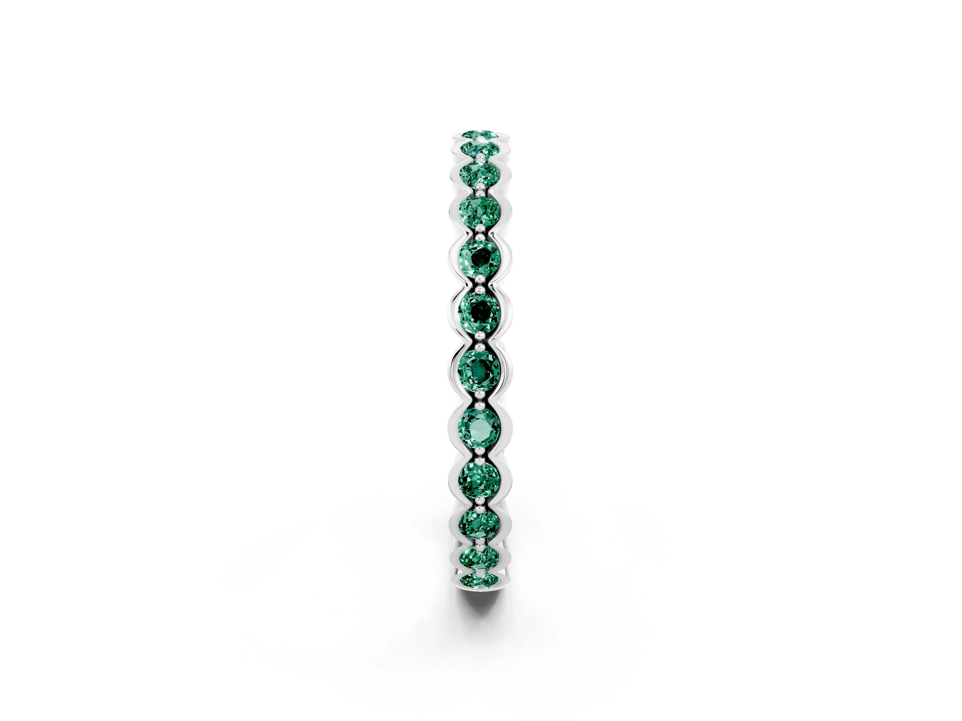 White gold Round Green Sapphire Bezel Set Eternity Band_8