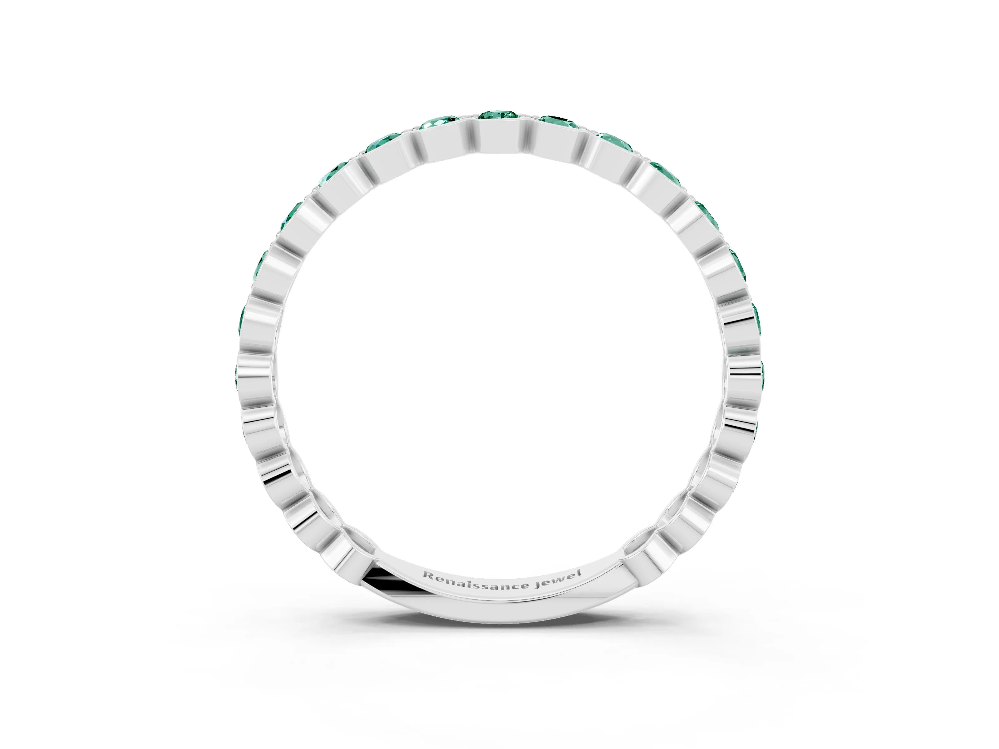 White gold Round Green Sapphire Bezel Set Eternity Band_9