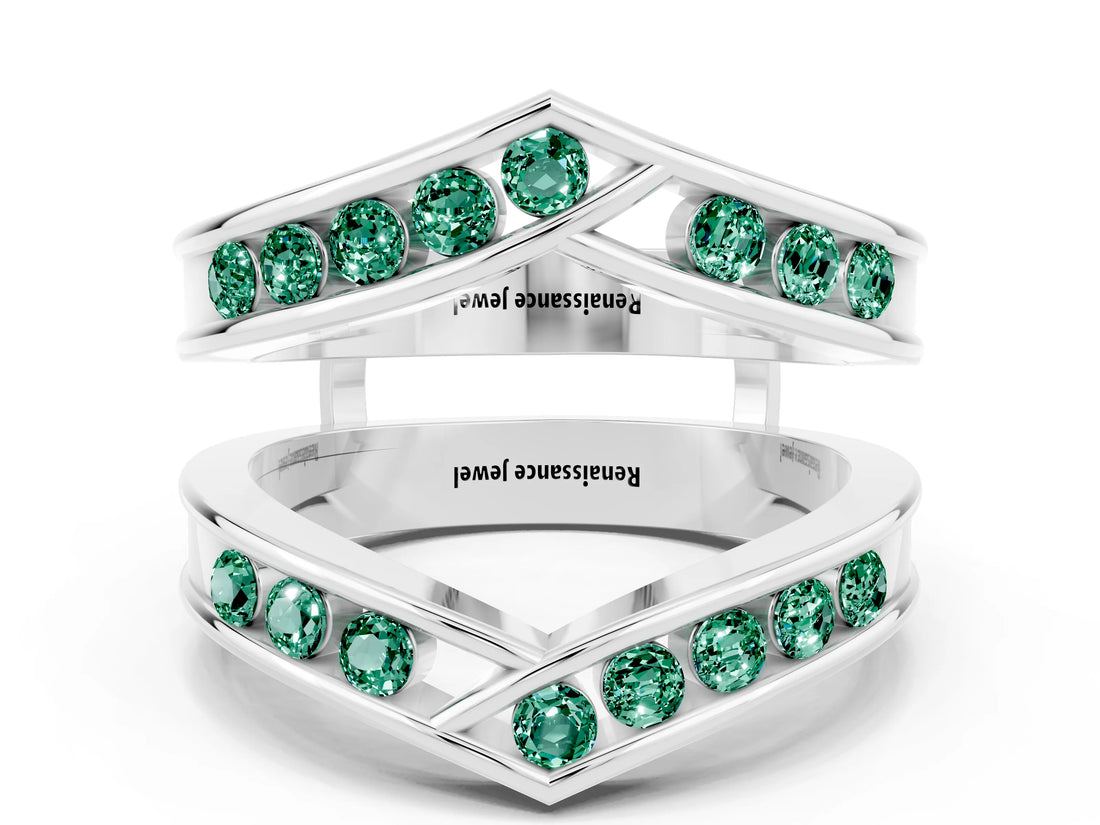 White gold Round Green Sapphire Channel-Set Chevron Band_6