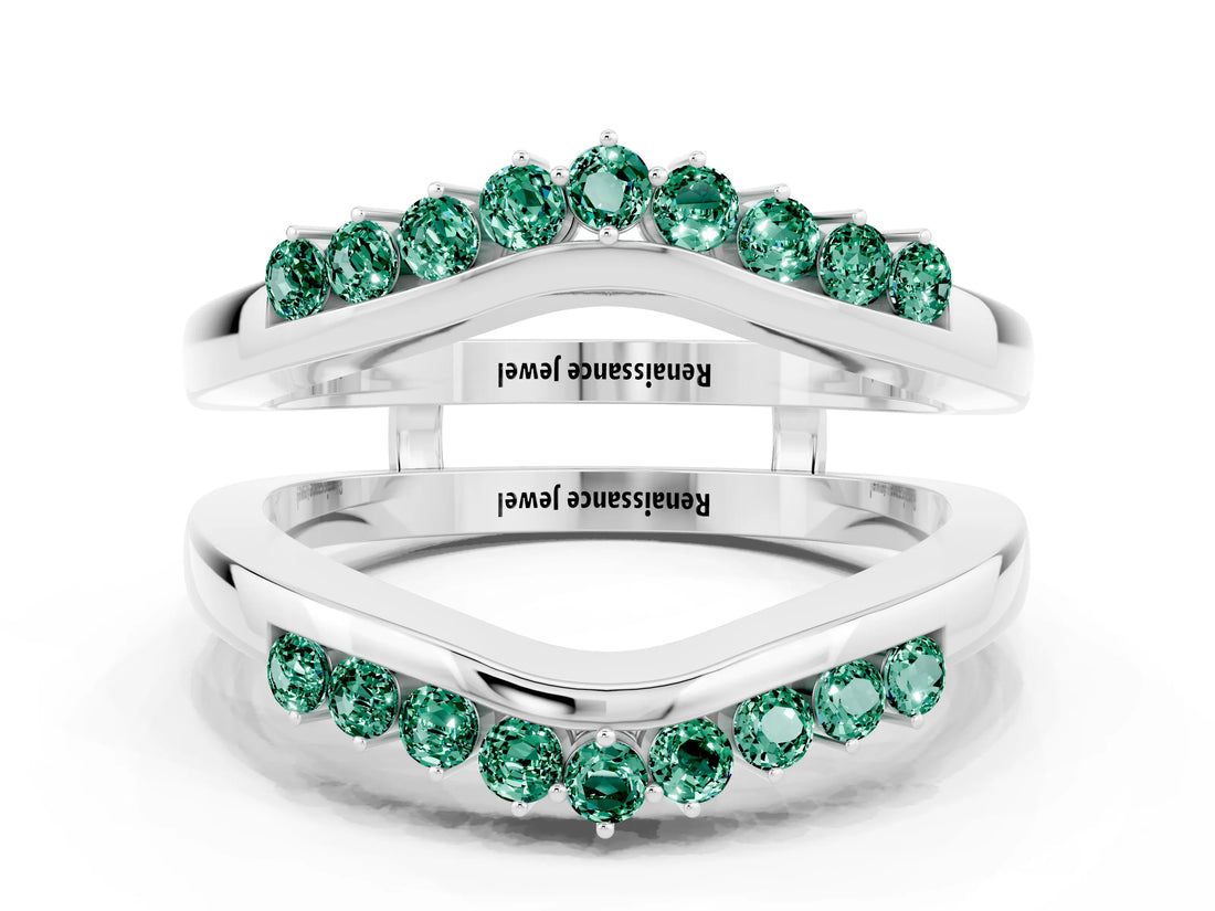 White gold Round Green Sapphire Chevron Contour Band with Prong Setting_6