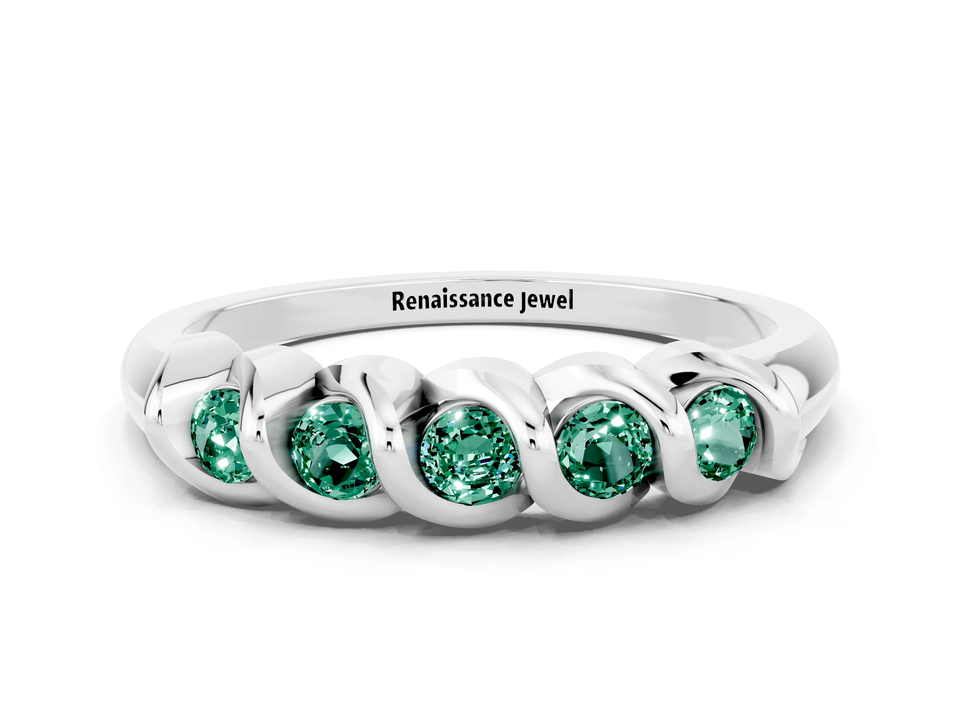 White gold Round Green Sapphire Eternity Band with Twist Prong Setting_12