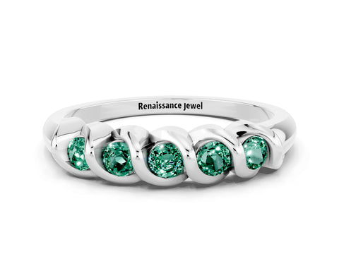 White gold Round Green Sapphire Eternity Band with Twist Prong Setting_12