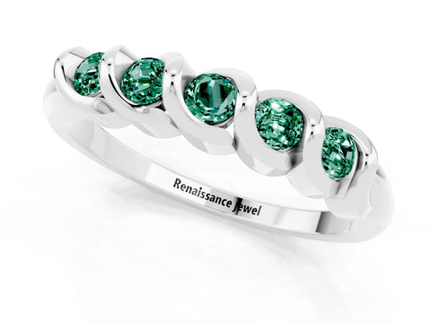 White gold Round Green Sapphire Eternity Band with Twist Prong Setting_13
