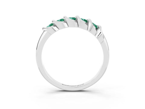 White gold Round Green Sapphire Eternity Band with Twist Prong Setting_15