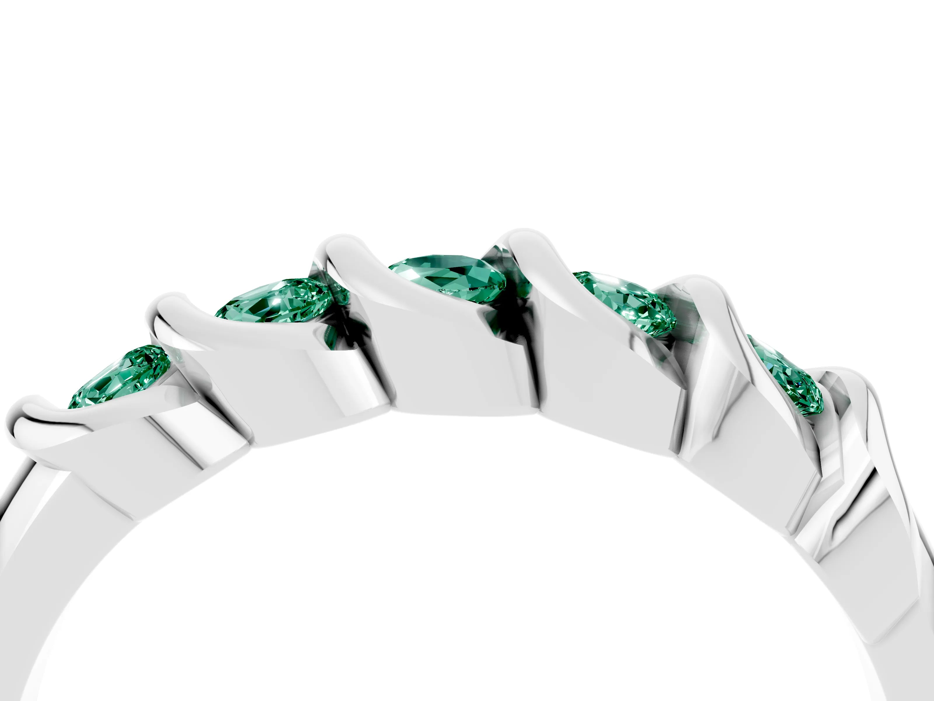White gold Round Green Sapphire Eternity Band with Twist Prong Setting_16
