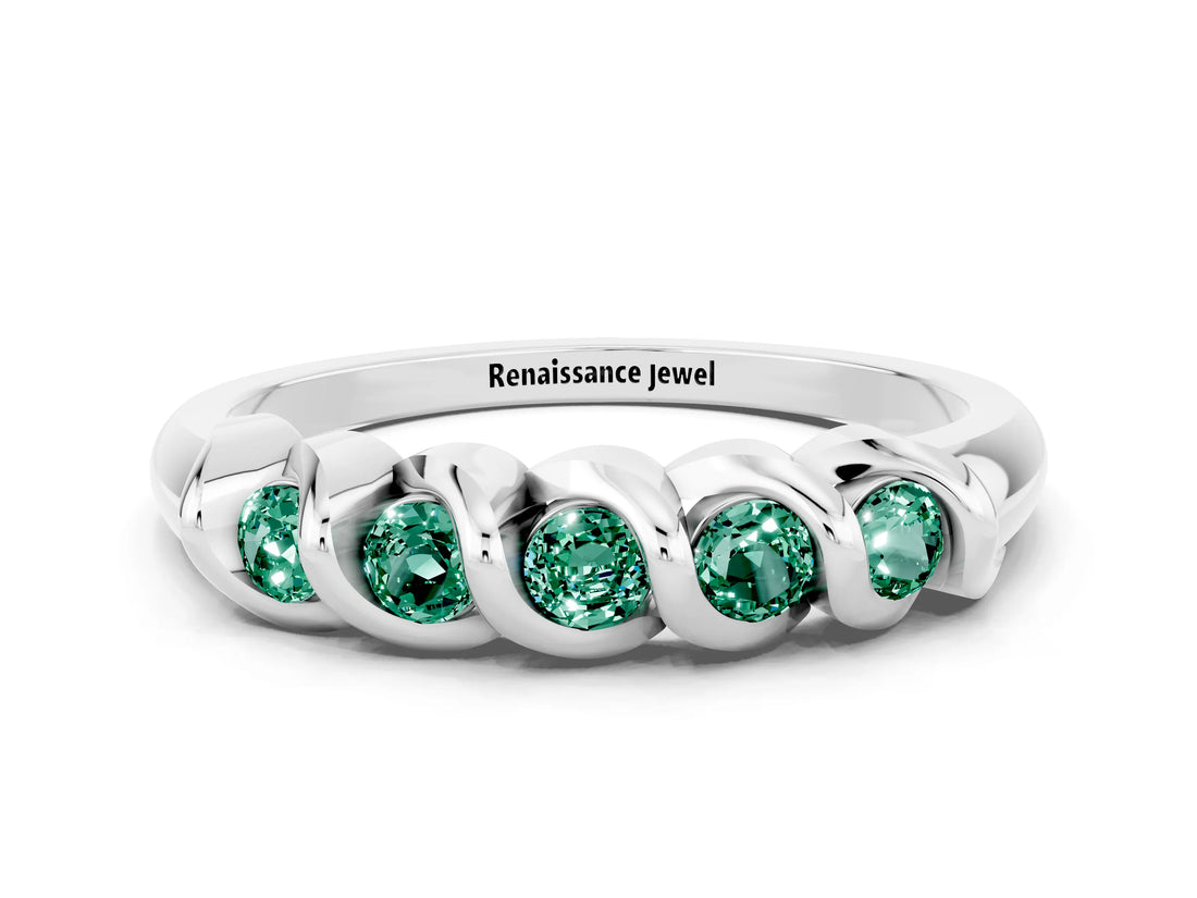 White gold Round Green Sapphire Eternity Band with Twist Prong Setting_19
