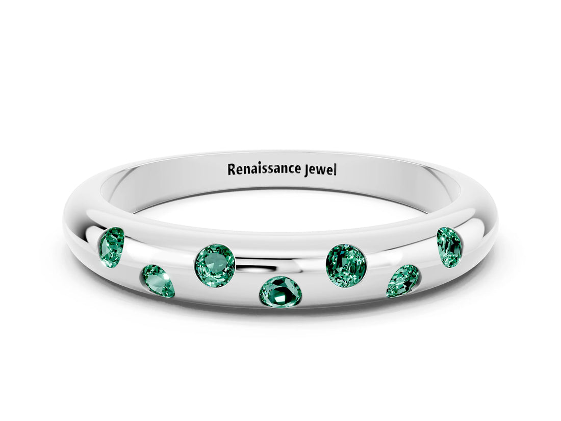 White gold Round Green Sapphire Flush-Set Comfort Fit Band_6