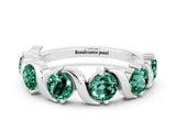 White gold Round Green Sapphire Half Eternity Band with Wave Prong Setting_6