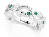 White gold Round Green Sapphire Leaf Eternity Band with Bezel Setting_79