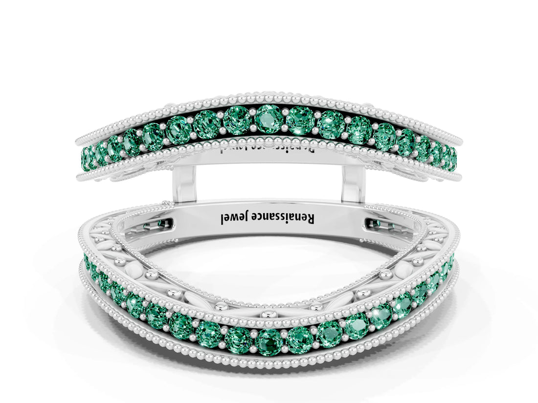 White gold Round Green Sapphire Milgrain Eternity Band with Channel Setting_18