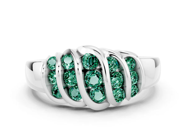 Platinum Round Green Sapphire Multi-Row Crossover Band