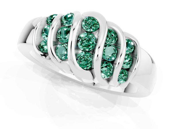 Silver Round Green Sapphire Multi-Row Crossover Band