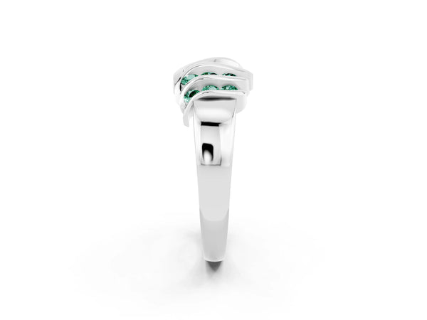 Platinum Round Green Sapphire Multi-Row Crossover Band