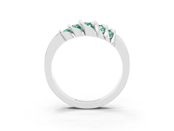 Platinum Round Green Sapphire Multi-Row Crossover Band