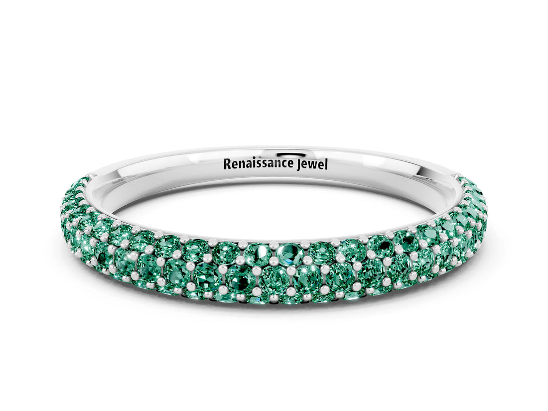 White gold Round Green Sapphire Pavé Eternity Band with Shared Prong Setting_6