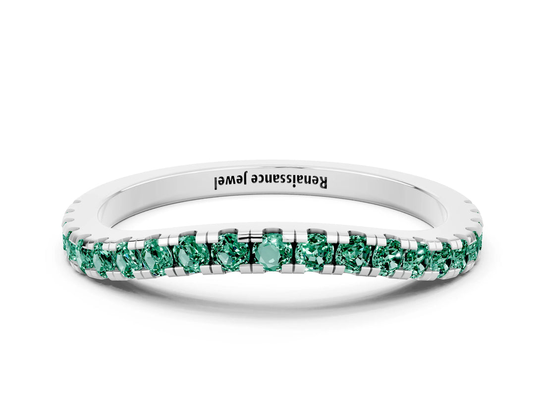 White gold Round Green Sapphire Pavé Half Eternity Band with Shared Prong Setting_6
