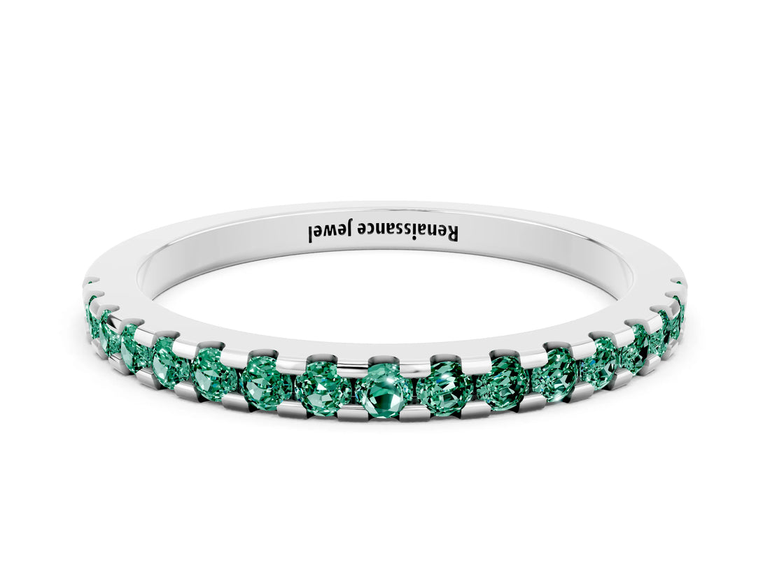 White gold Round Green Sapphire Pavé Set Eternity Band with Micro Prong Setting_6