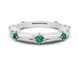 White gold Round Green Sapphire Prong Set Milgrain Eternity Band_6